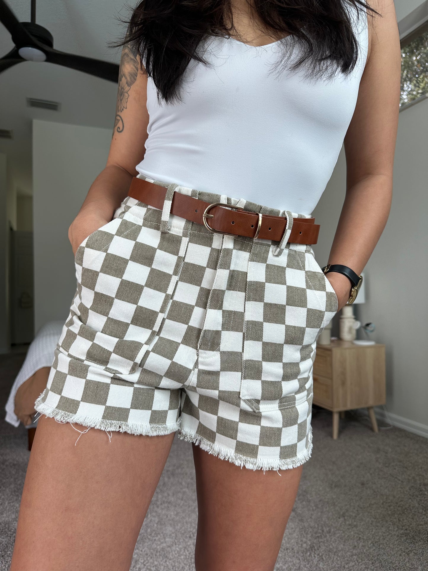 Dusty Sage Checkered Shorts